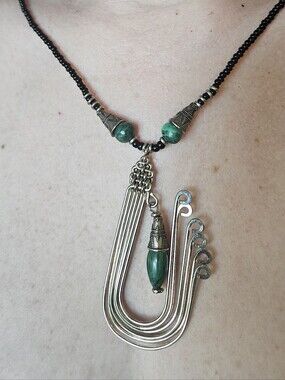 Kenyan Green and Gold U-Shaped Necklace with Beads